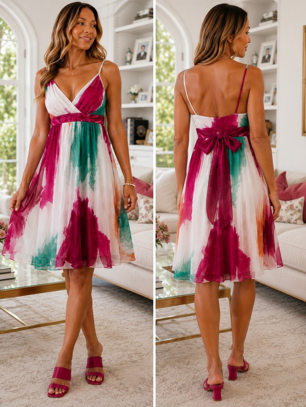 Alyn Paige White Floral Empire Waist Goddess Dress- Size:8